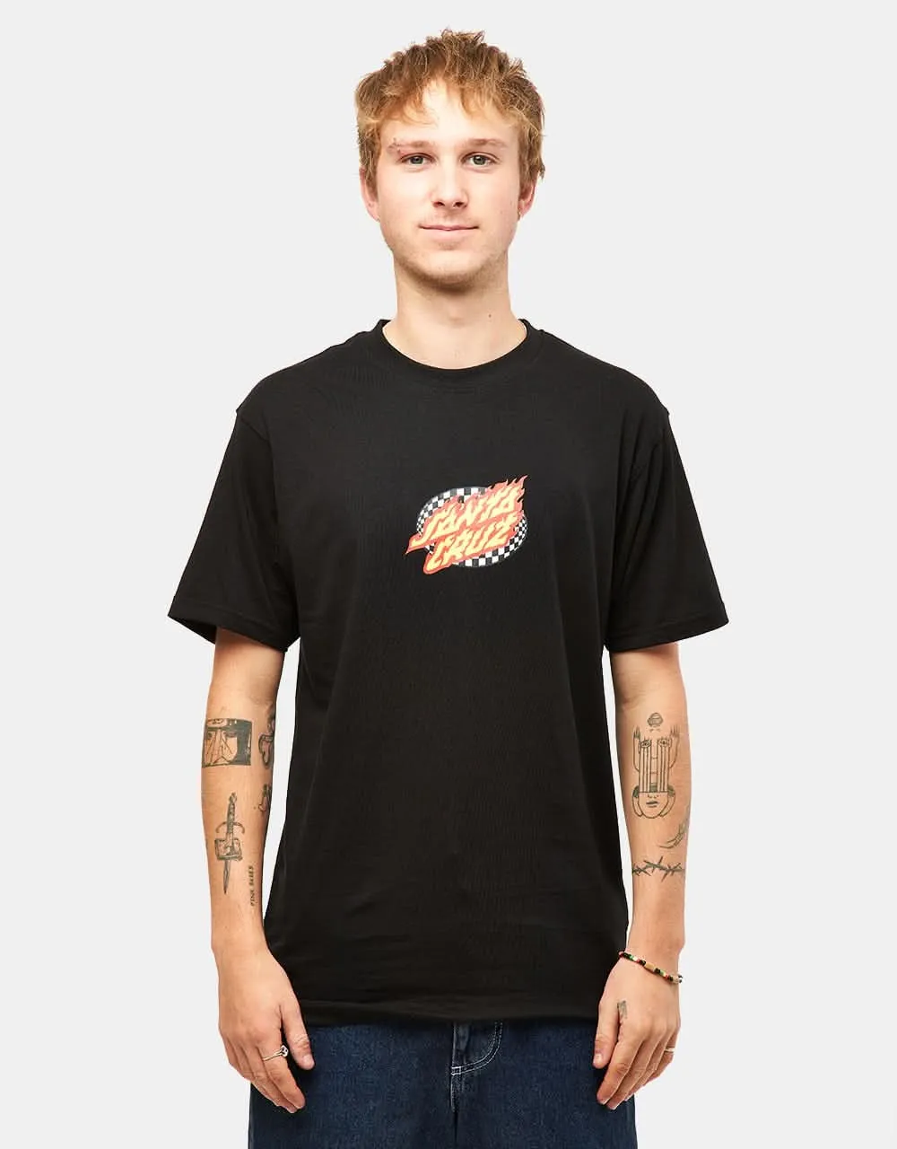 Santa Cruz Oval Check Flame Front T-Shirt - Black