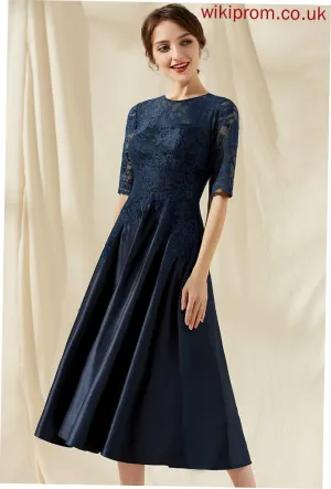 Scoop Sandra Dress Tea-Length Cocktail A-Line Lace Neck Satin Cocktail Dresses
