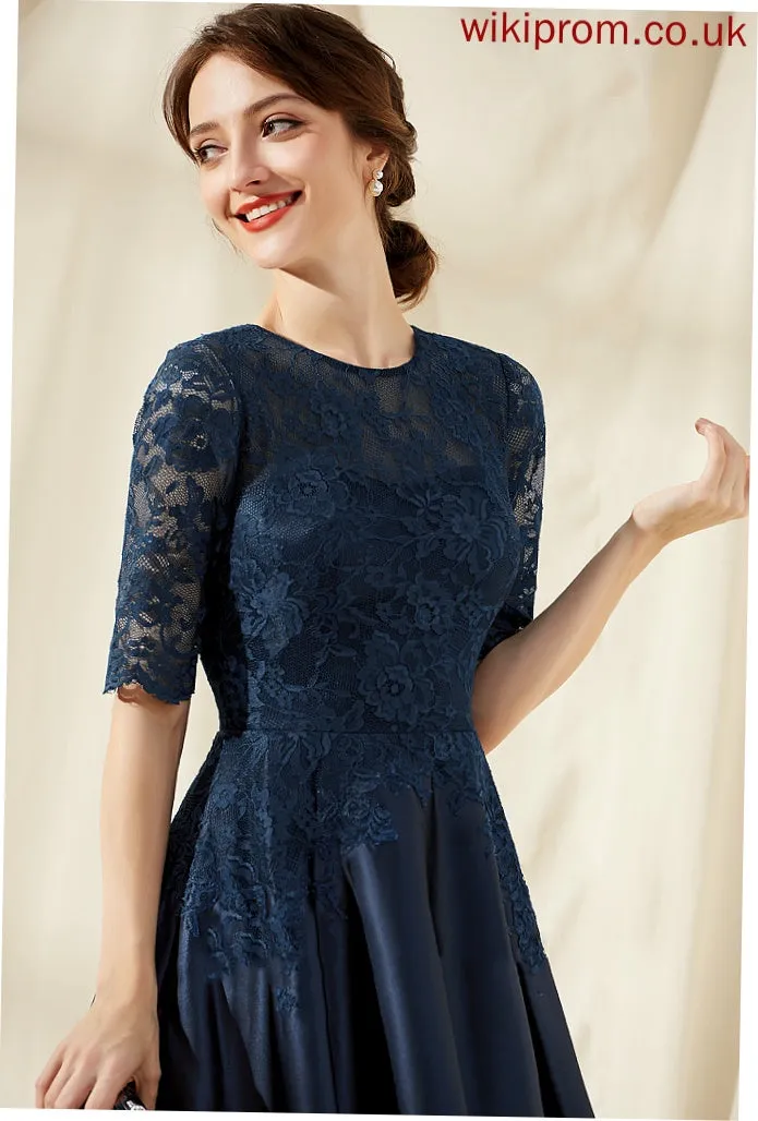 Scoop Sandra Dress Tea-Length Cocktail A-Line Lace Neck Satin Cocktail Dresses