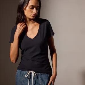 Sheer Slub Casual V Neck - Deep