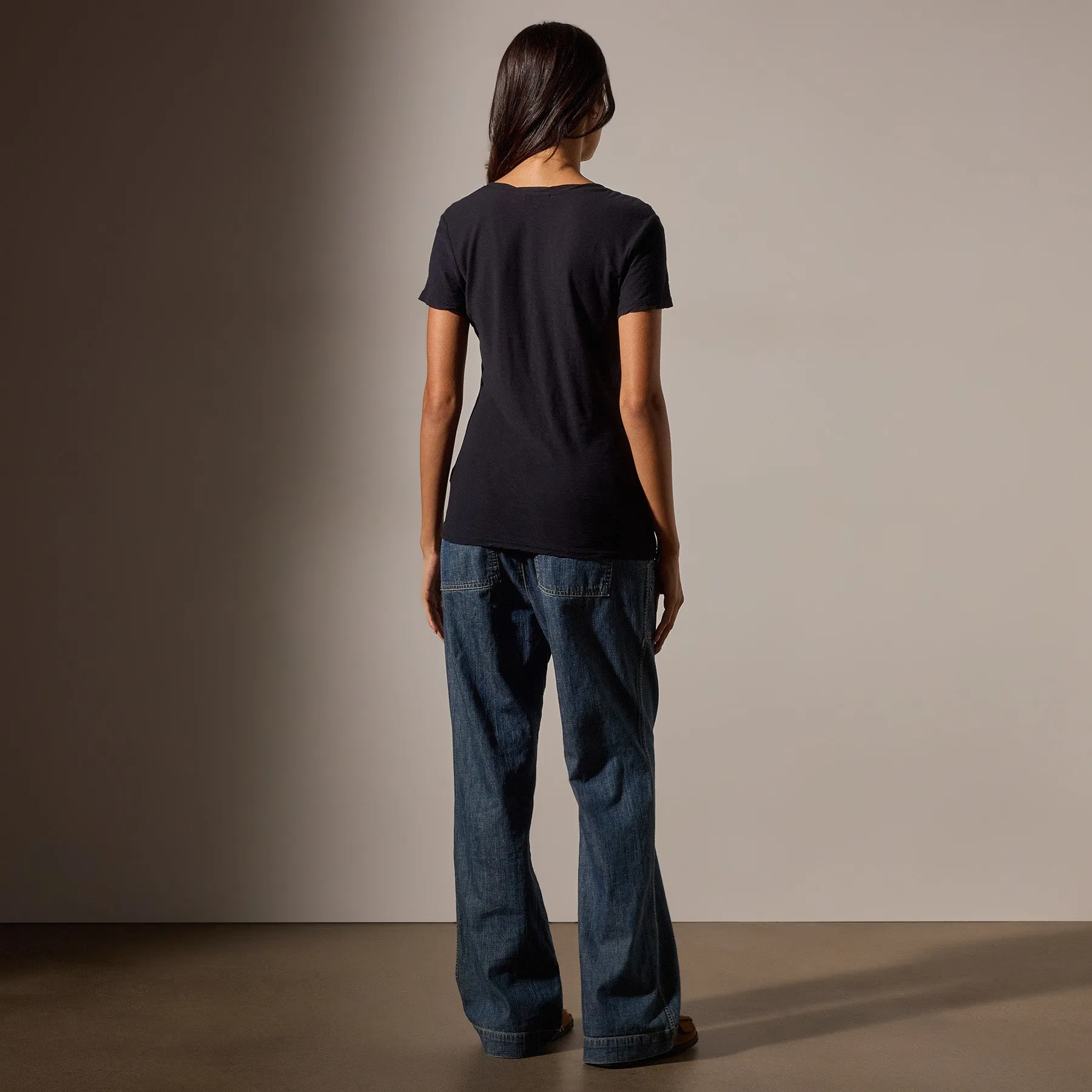 Sheer Slub Casual V Neck - Deep