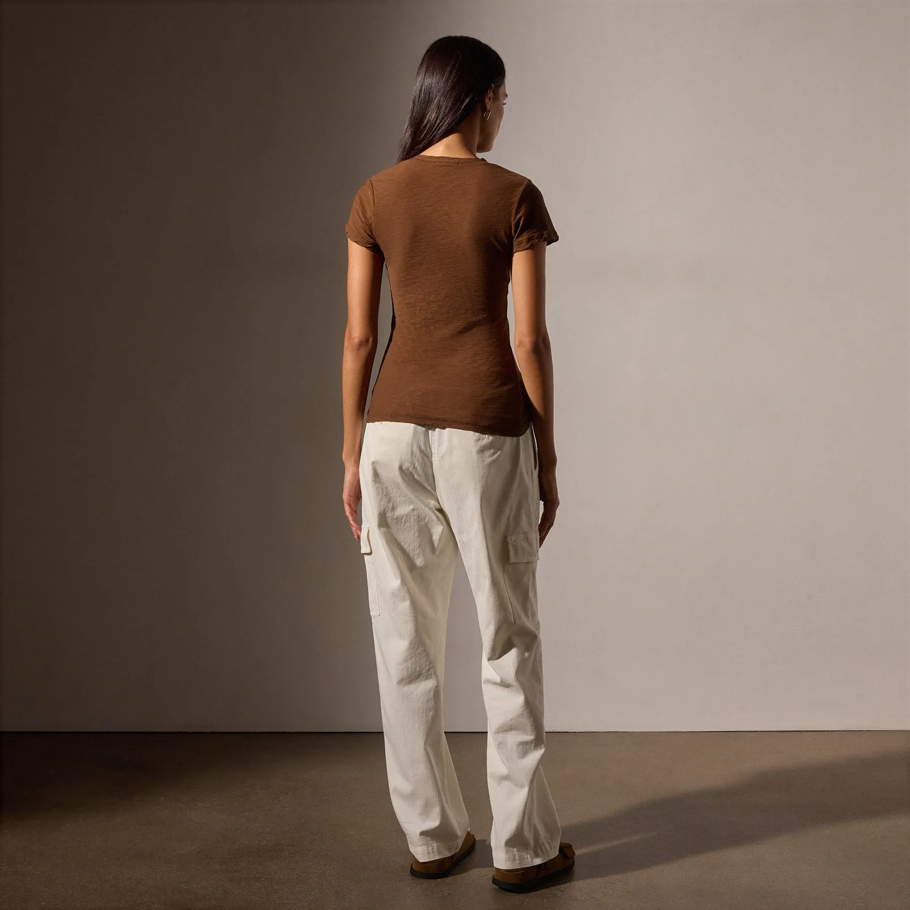 Sheer Slub Casual V Neck - Light Roast