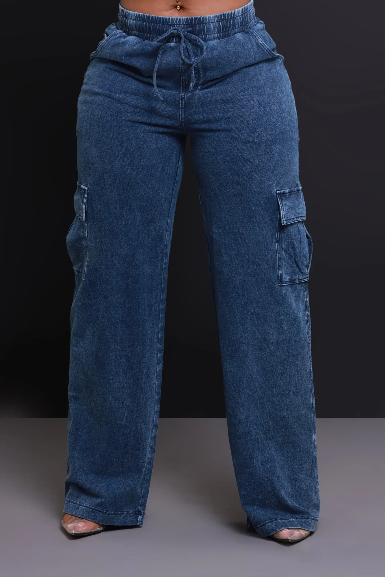 Shift Change High Rise Cargo Pants - Medium Wash