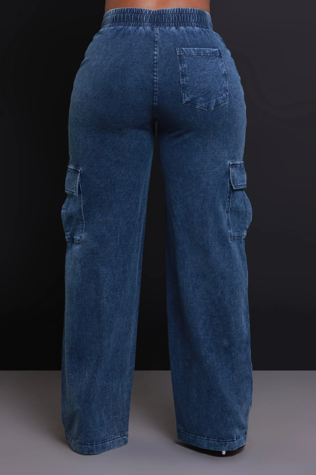 Shift Change High Rise Cargo Pants - Medium Wash