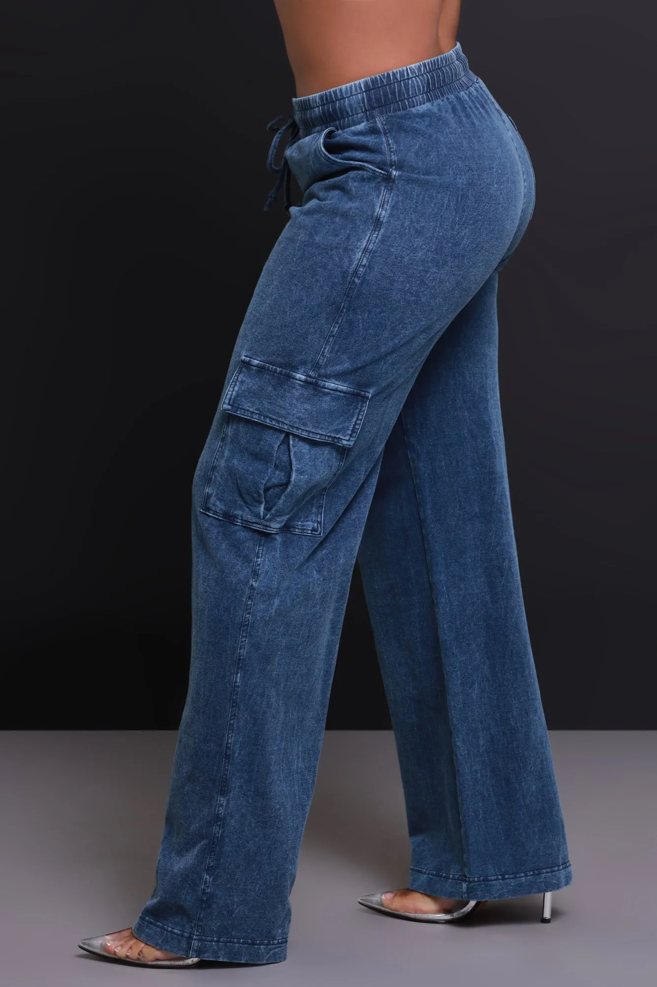 Shift Change High Rise Cargo Pants - Medium Wash