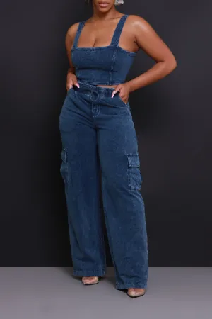 Shift Change High Rise Cargo Pants - Medium Wash