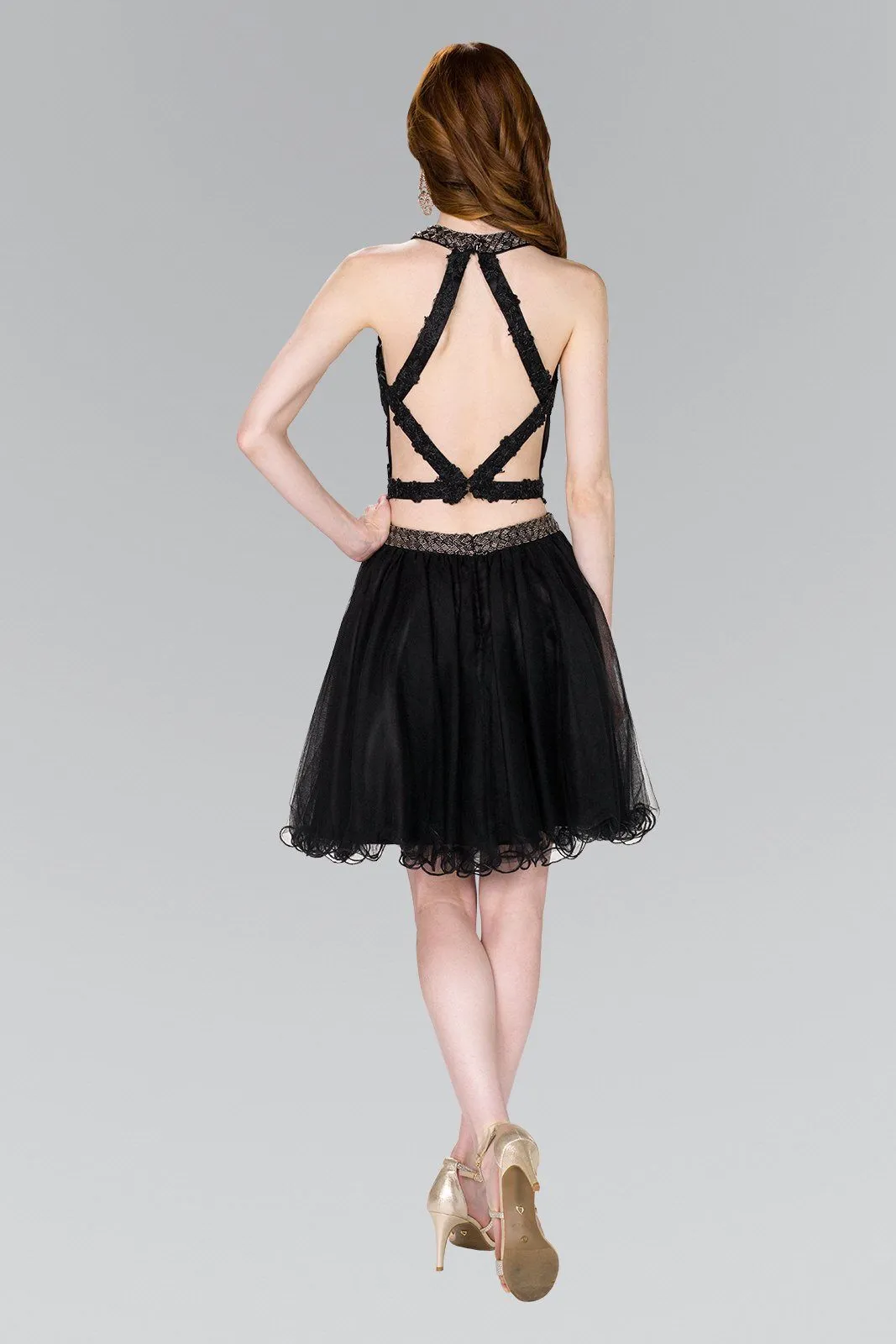 Short Open Back Two Piece Black Dress by Elizabeth K GS2398