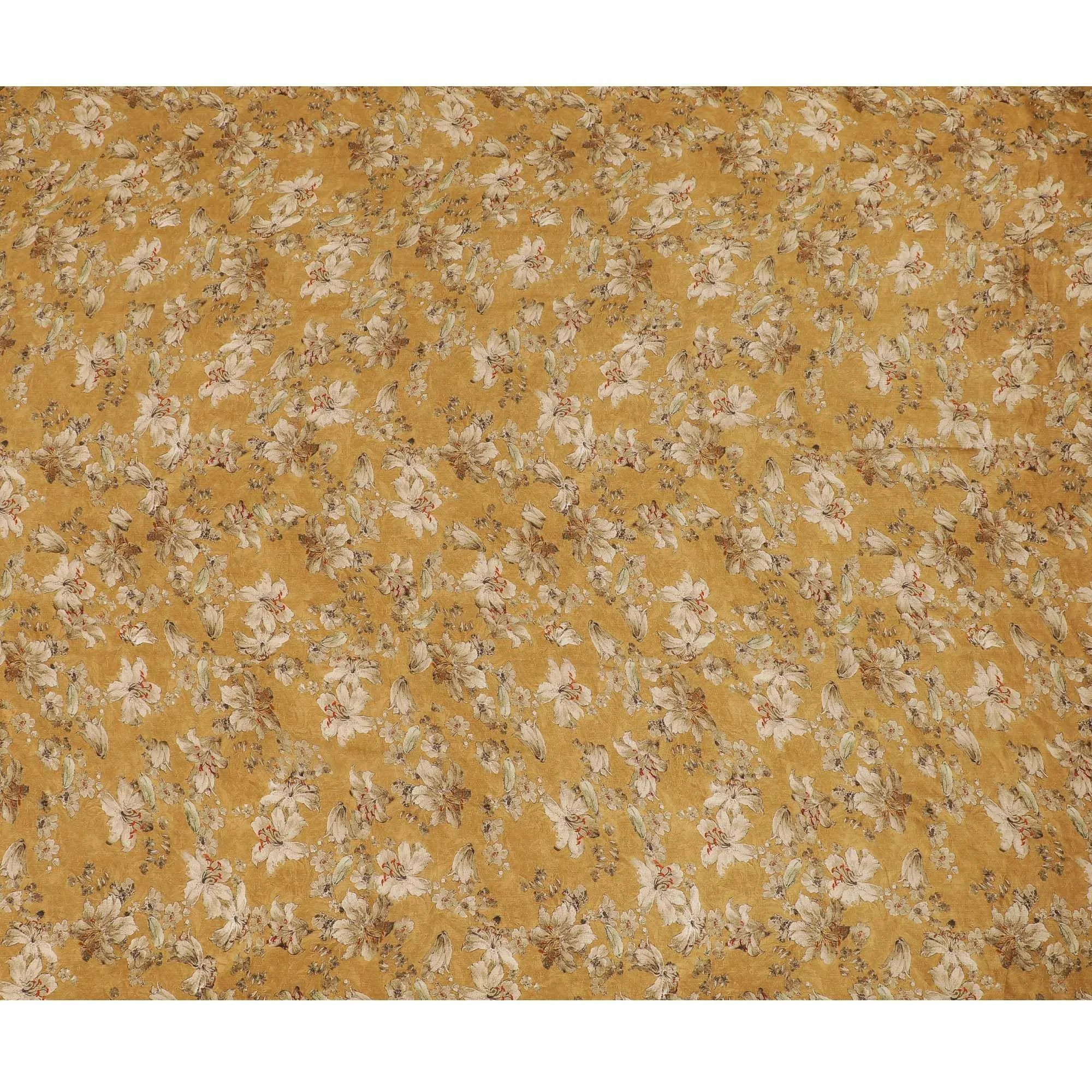 Trombone yellow viscose crepe fabric with multicolor print in floral design-D15694
