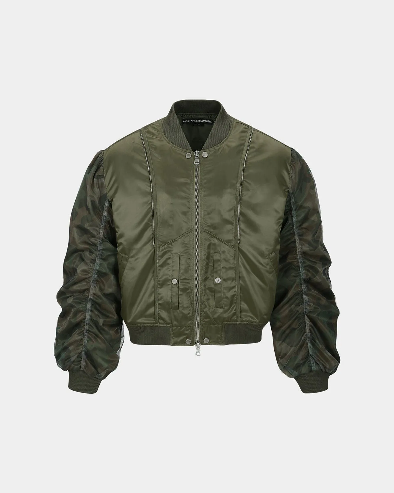 UNISEX MESH SLEEVE BOMBER JACKET awa626u(KHAKI)