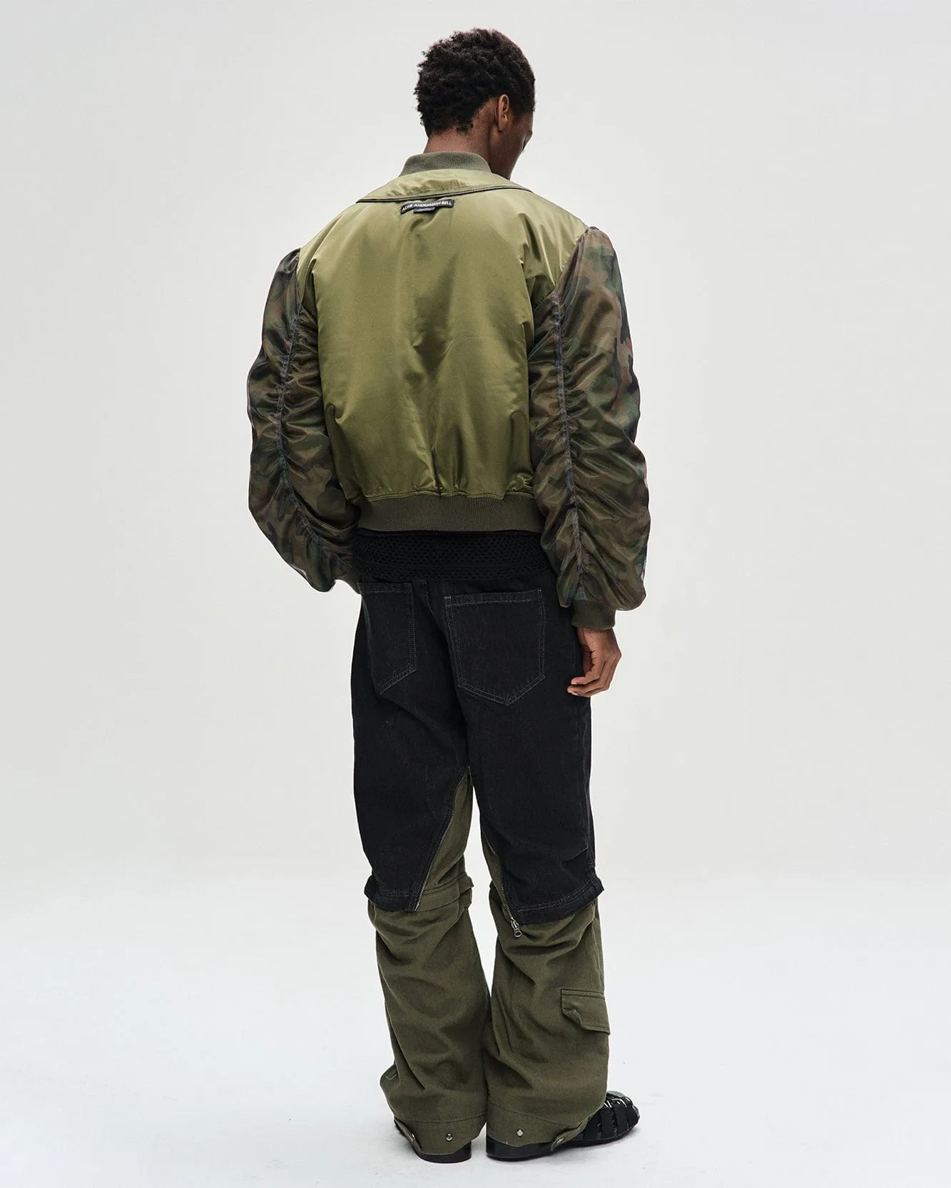 UNISEX MESH SLEEVE BOMBER JACKET awa626u(KHAKI)