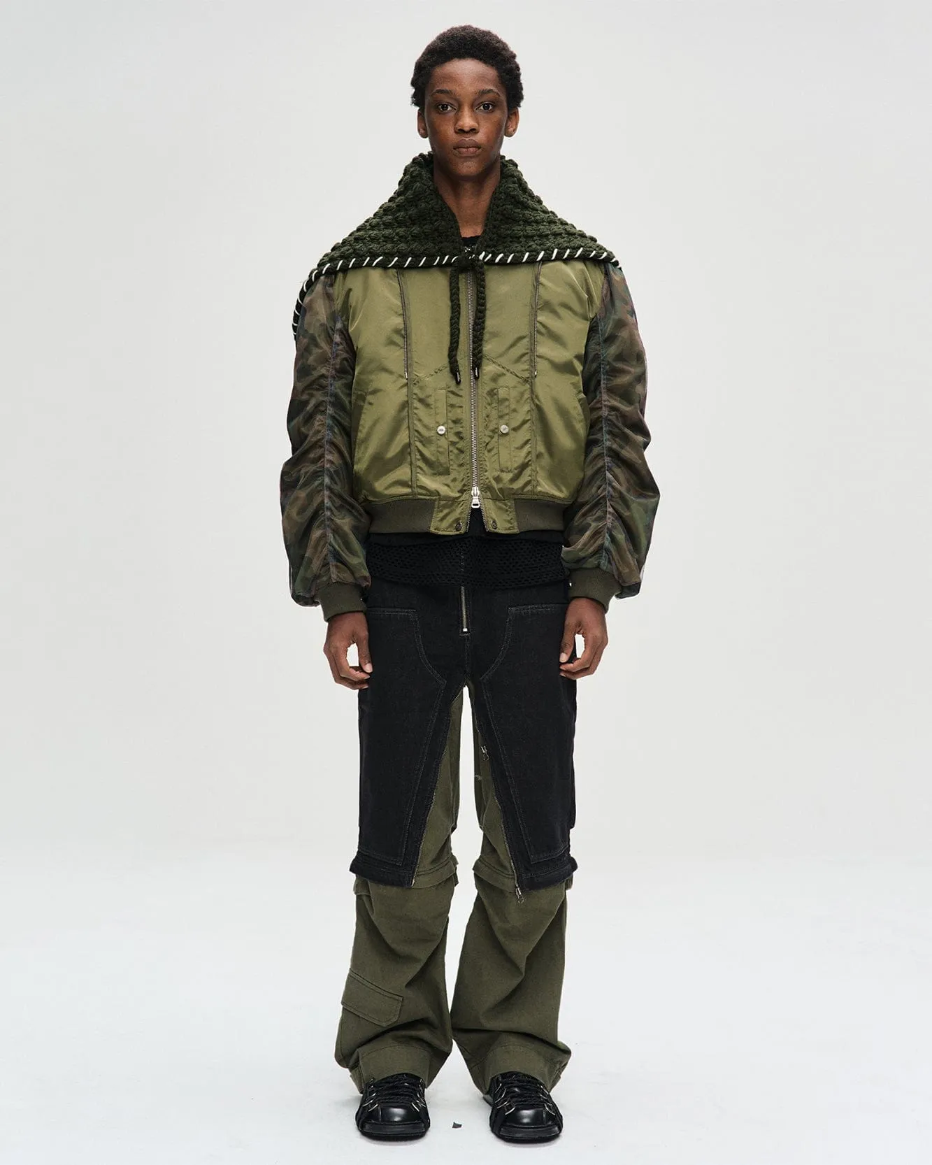 UNISEX MESH SLEEVE BOMBER JACKET awa626u(KHAKI)