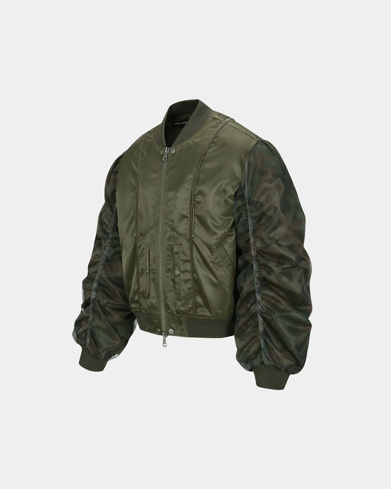 UNISEX MESH SLEEVE BOMBER JACKET awa626u(KHAKI)