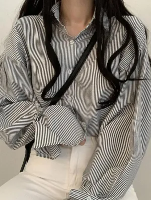 Uniwim ootd Stripe Lantern Sleeve Long Sleeve Blouse