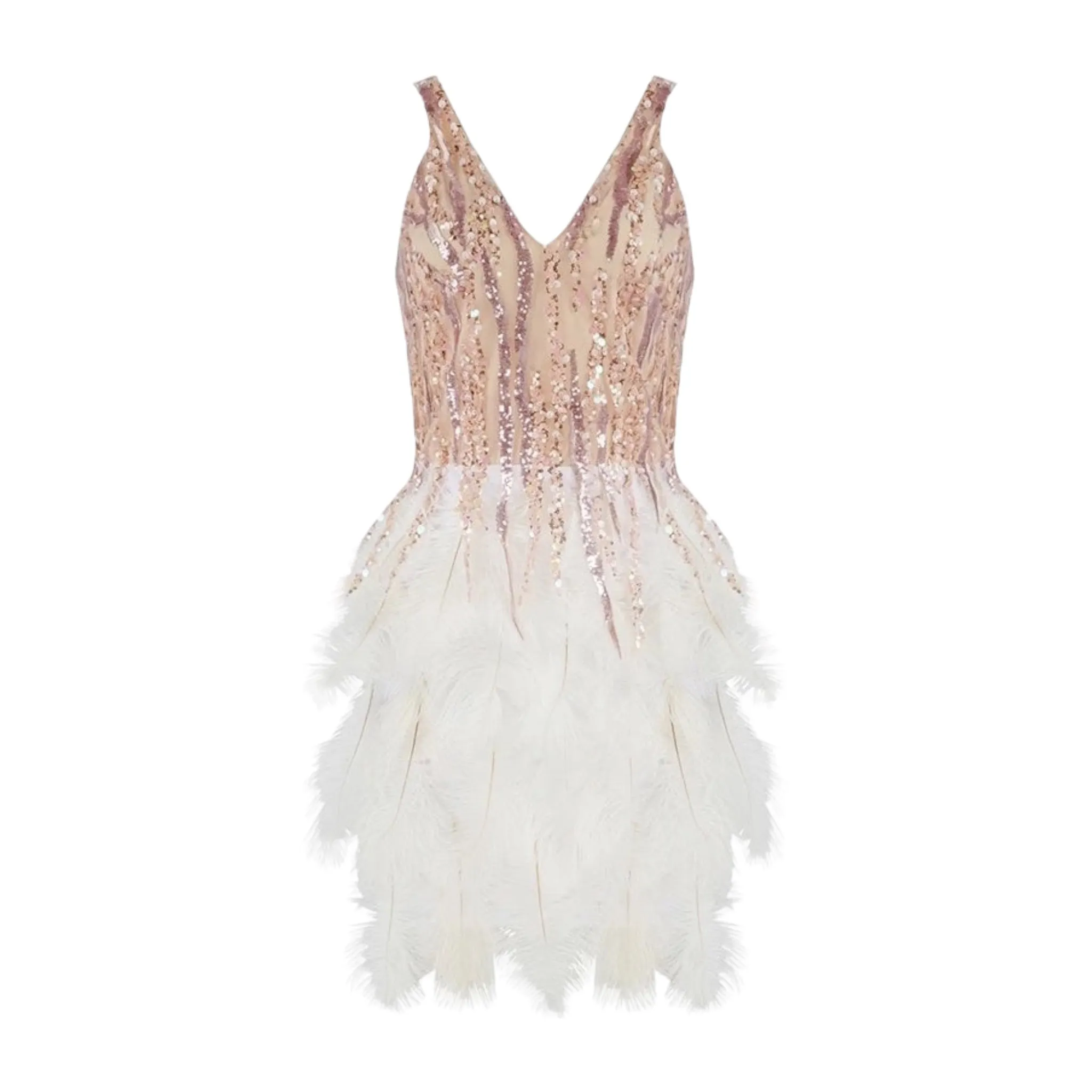 V Neck Feather Patchwork Mini Bodycon Dress