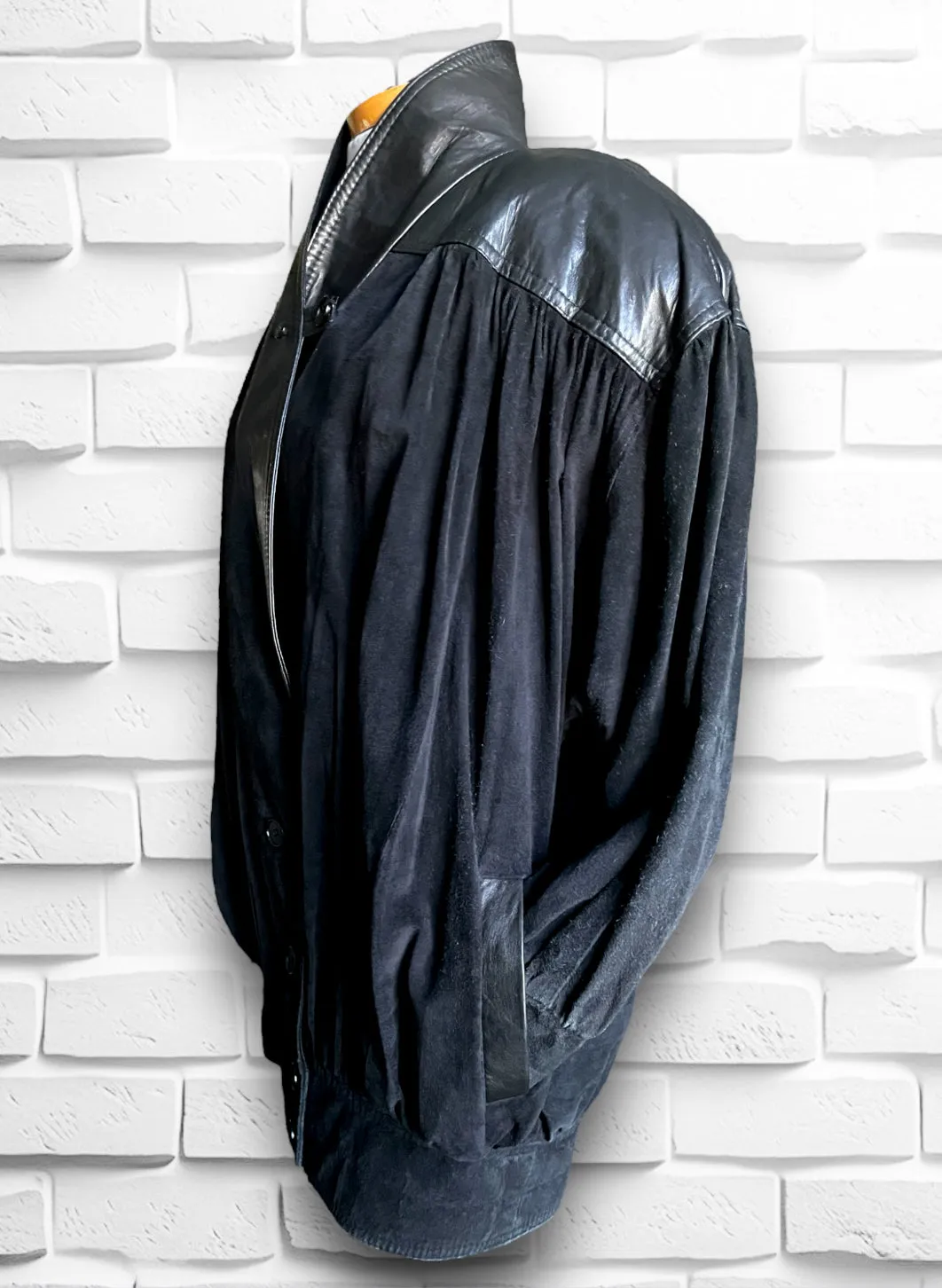 Vintage 1980’s Black Leather & Suede Puffy Oversized Jacket