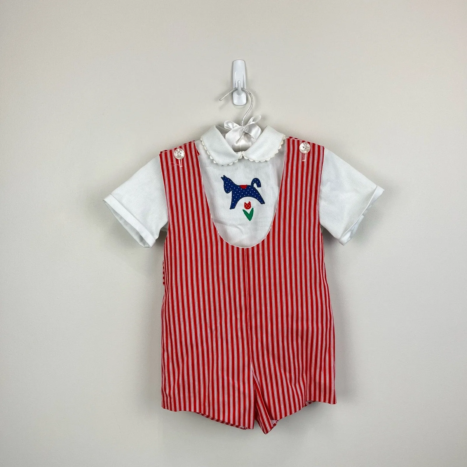 Vintage Saks Fifth Avenue Red Striped Shortall Romper Set 4T