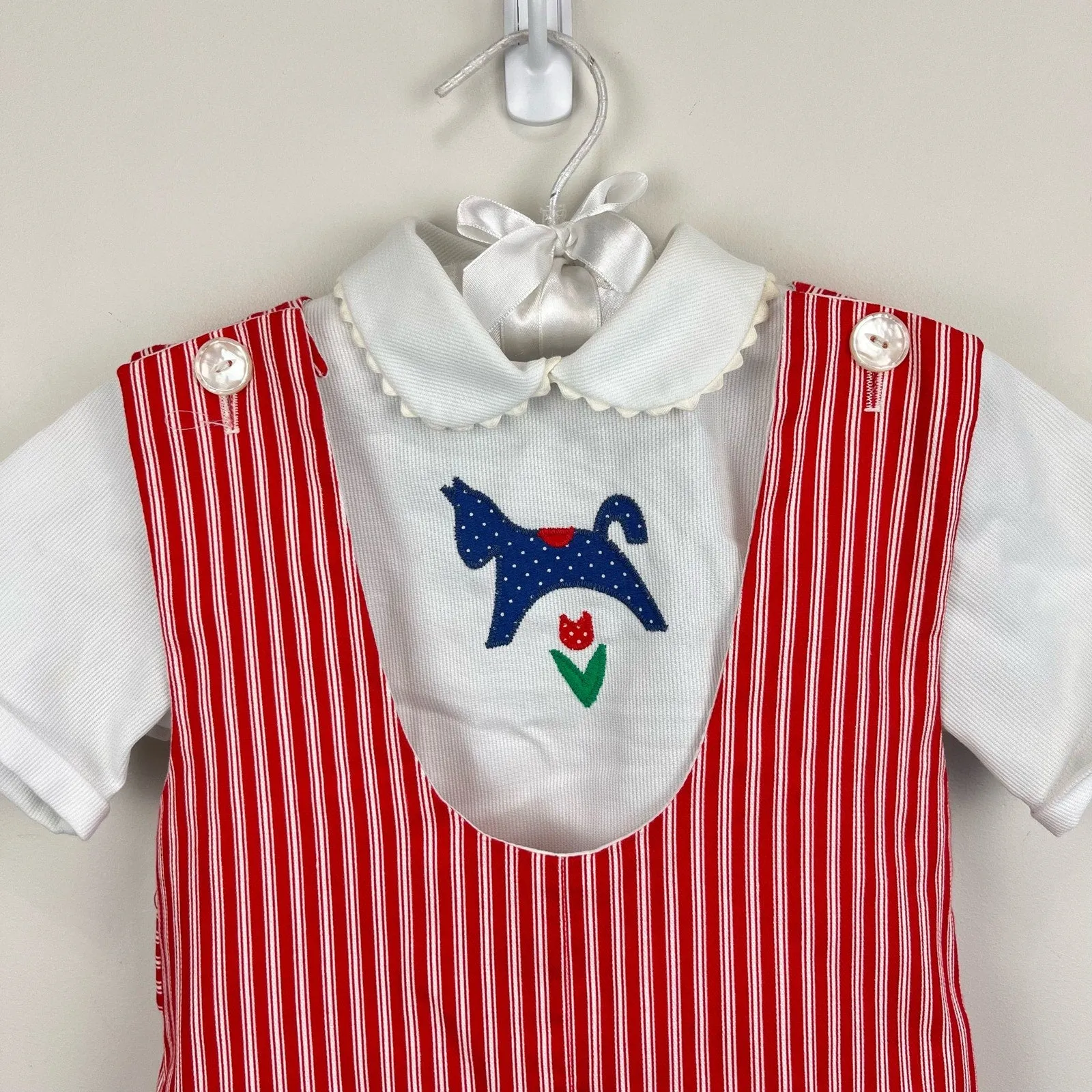 Vintage Saks Fifth Avenue Red Striped Shortall Romper Set 4T