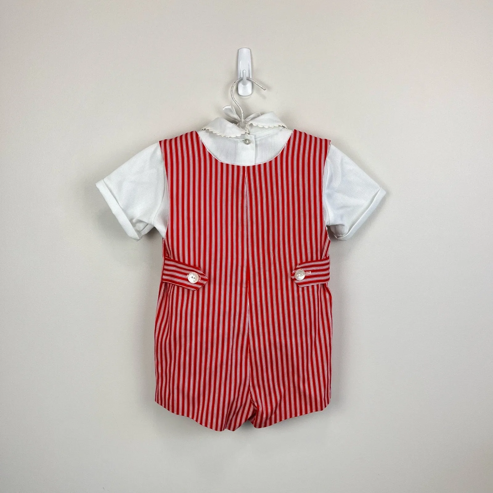 Vintage Saks Fifth Avenue Red Striped Shortall Romper Set 4T