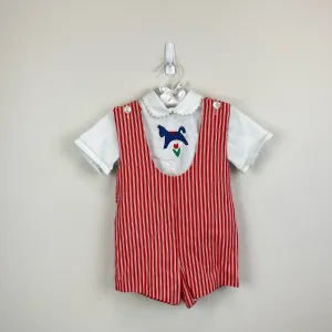 Vintage Saks Fifth Avenue Red Striped Shortall Romper Set 4T