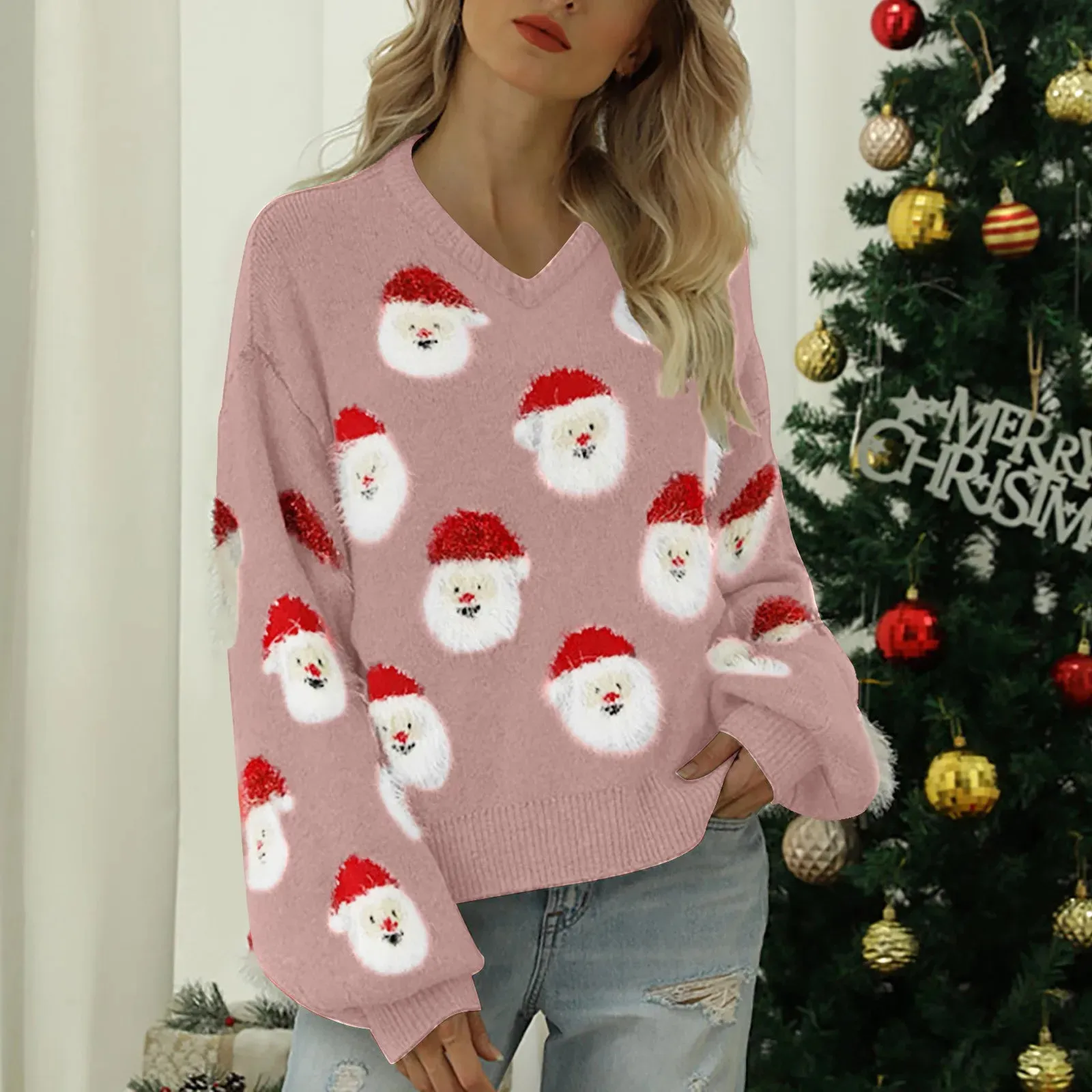 Wenkouban-Christmas Thanksgiving outfits_CrewNeck Soft Loose Pullover Autumn Winter Christmas Christmas Sweater