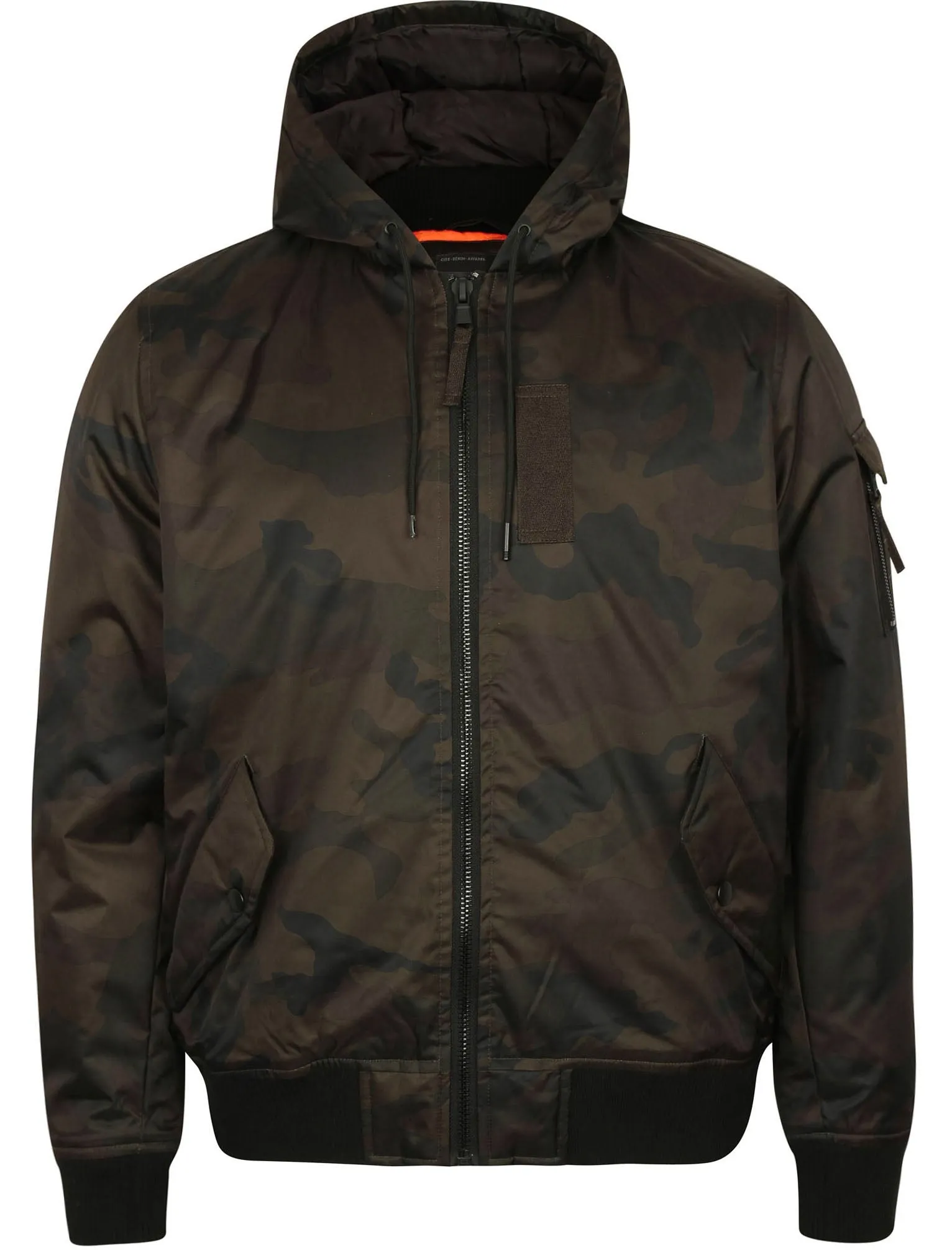 Whitman Camo Print Bomber Jacket with Hood in Khaki - Dissident