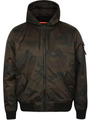 Whitman Camo Print Bomber Jacket with Hood in Khaki - Dissident