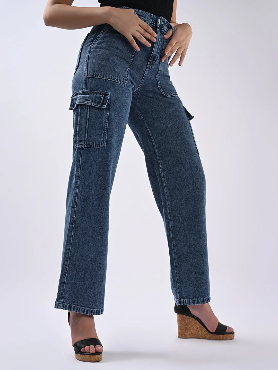 Women High Rise Loose Fit Cargo