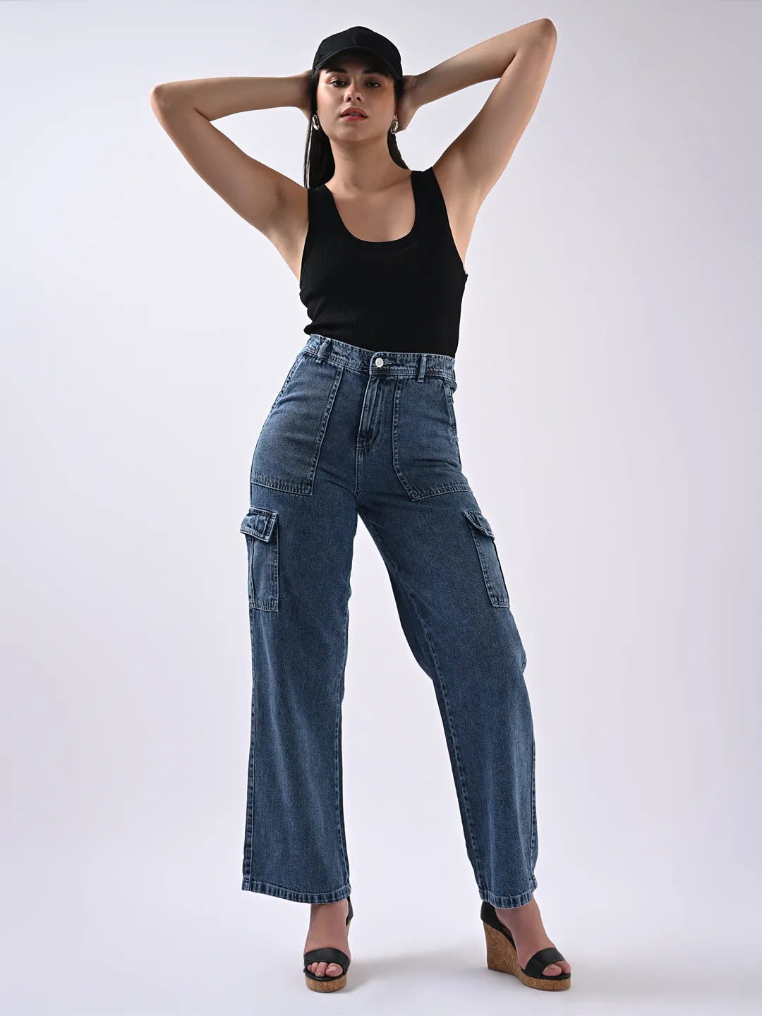 Women High Rise Loose Fit Cargo