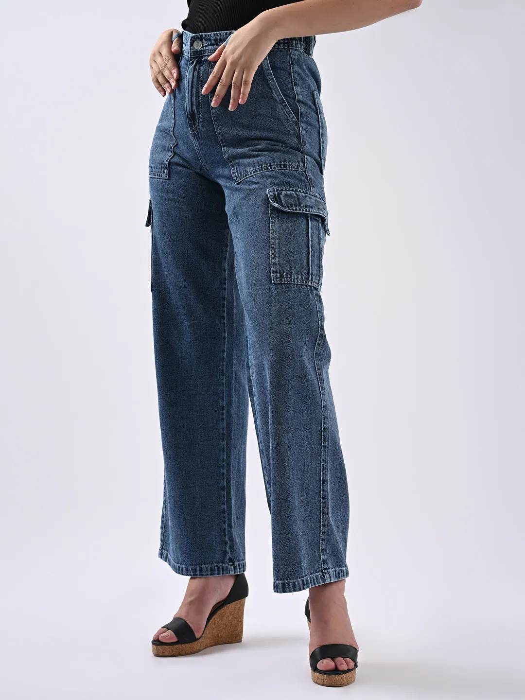 Women High Rise Loose Fit Cargo