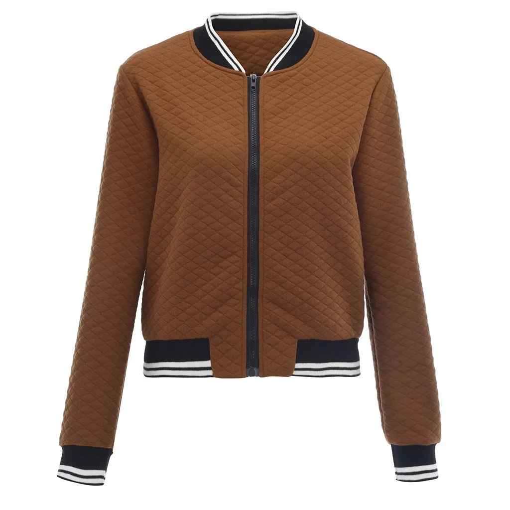 Women's zipper quilted bomber jacket fashion short jacket coat