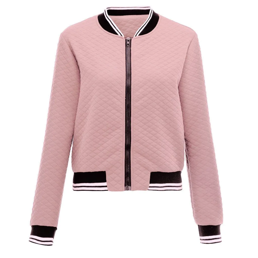 Women's zipper quilted bomber jacket fashion short jacket coat