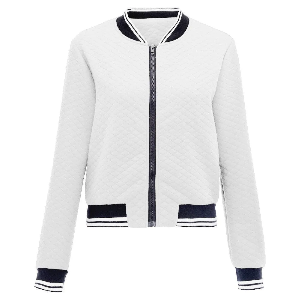 Women's zipper quilted bomber jacket fashion short jacket coat
