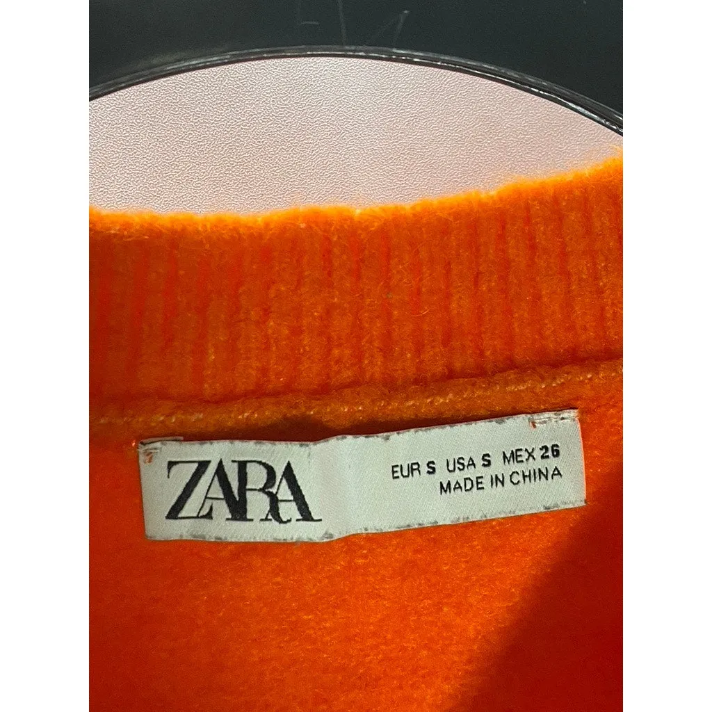 ZARA Women's Orange Solid Knit Crewneck Oversized Sweater SZ S