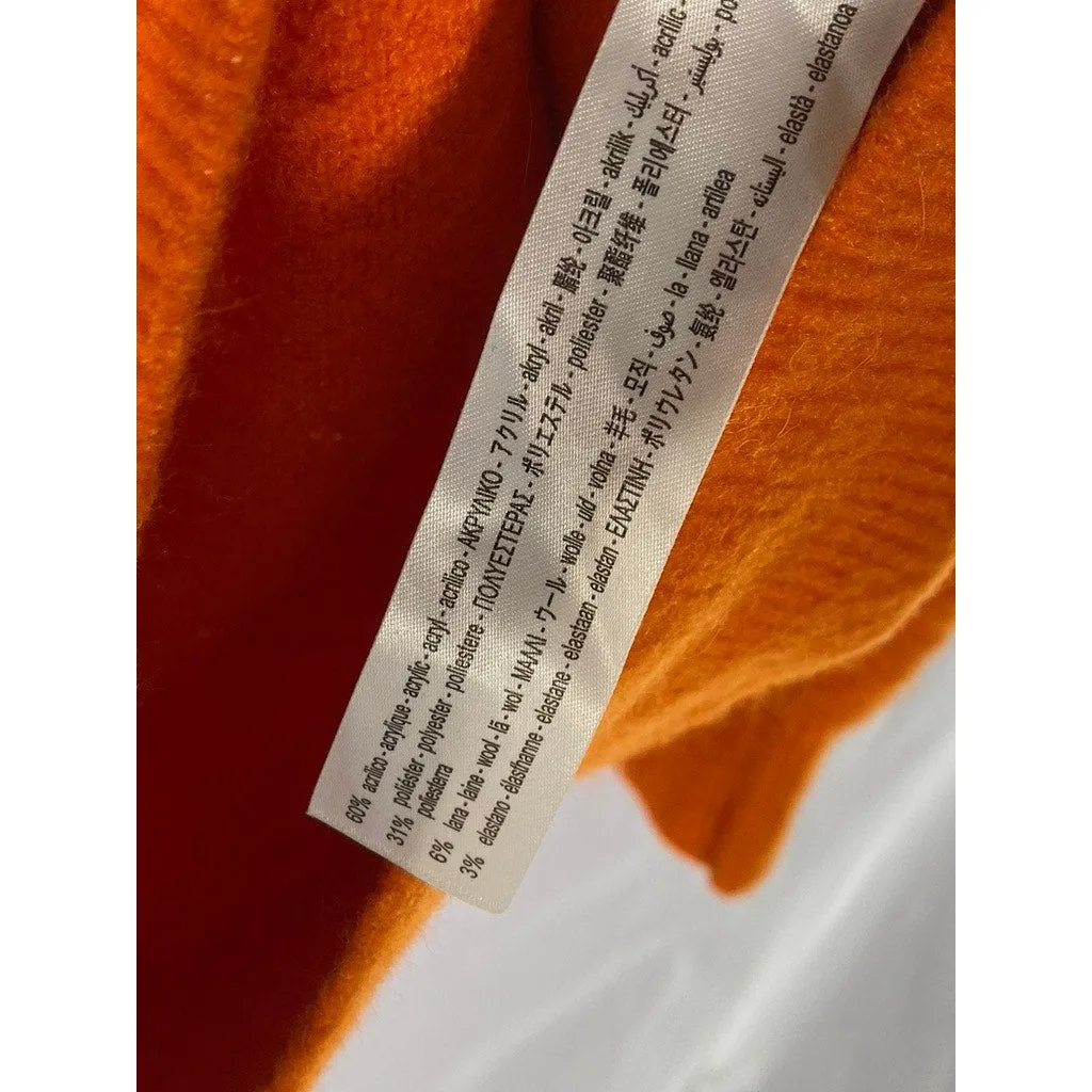 ZARA Women's Orange Solid Knit Crewneck Oversized Sweater SZ S