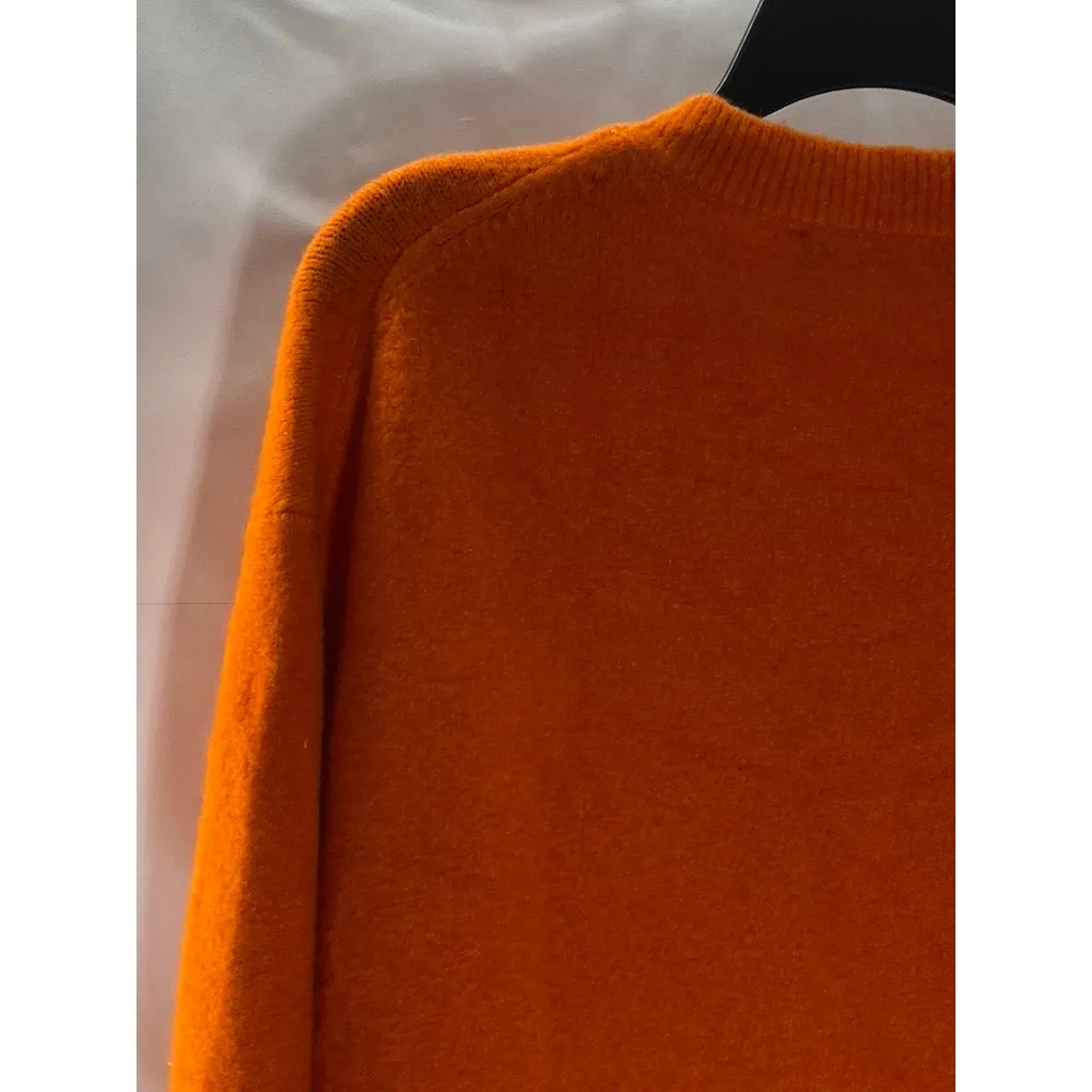 ZARA Women's Orange Solid Knit Crewneck Oversized Sweater SZ S