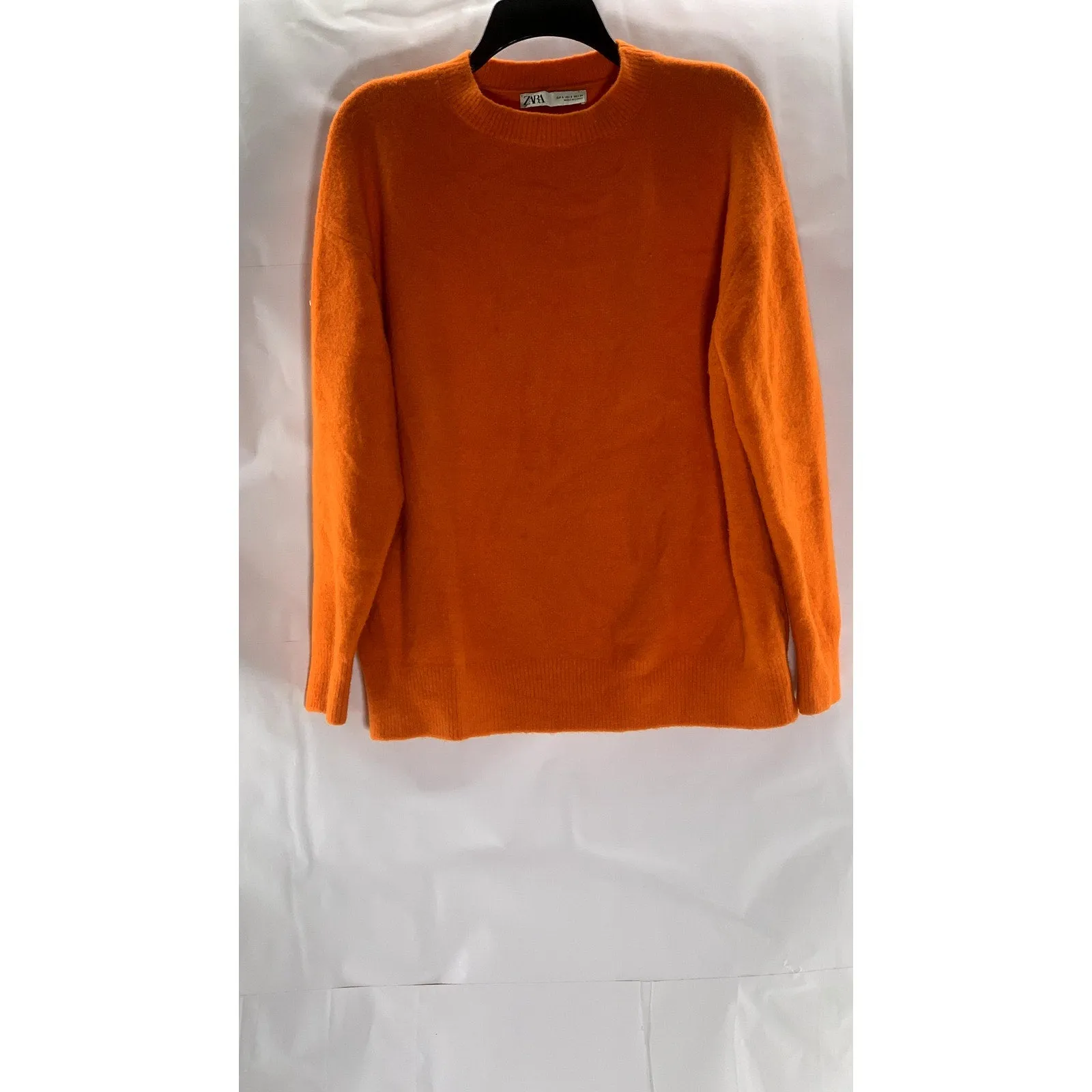ZARA Women's Orange Solid Knit Crewneck Oversized Sweater SZ S